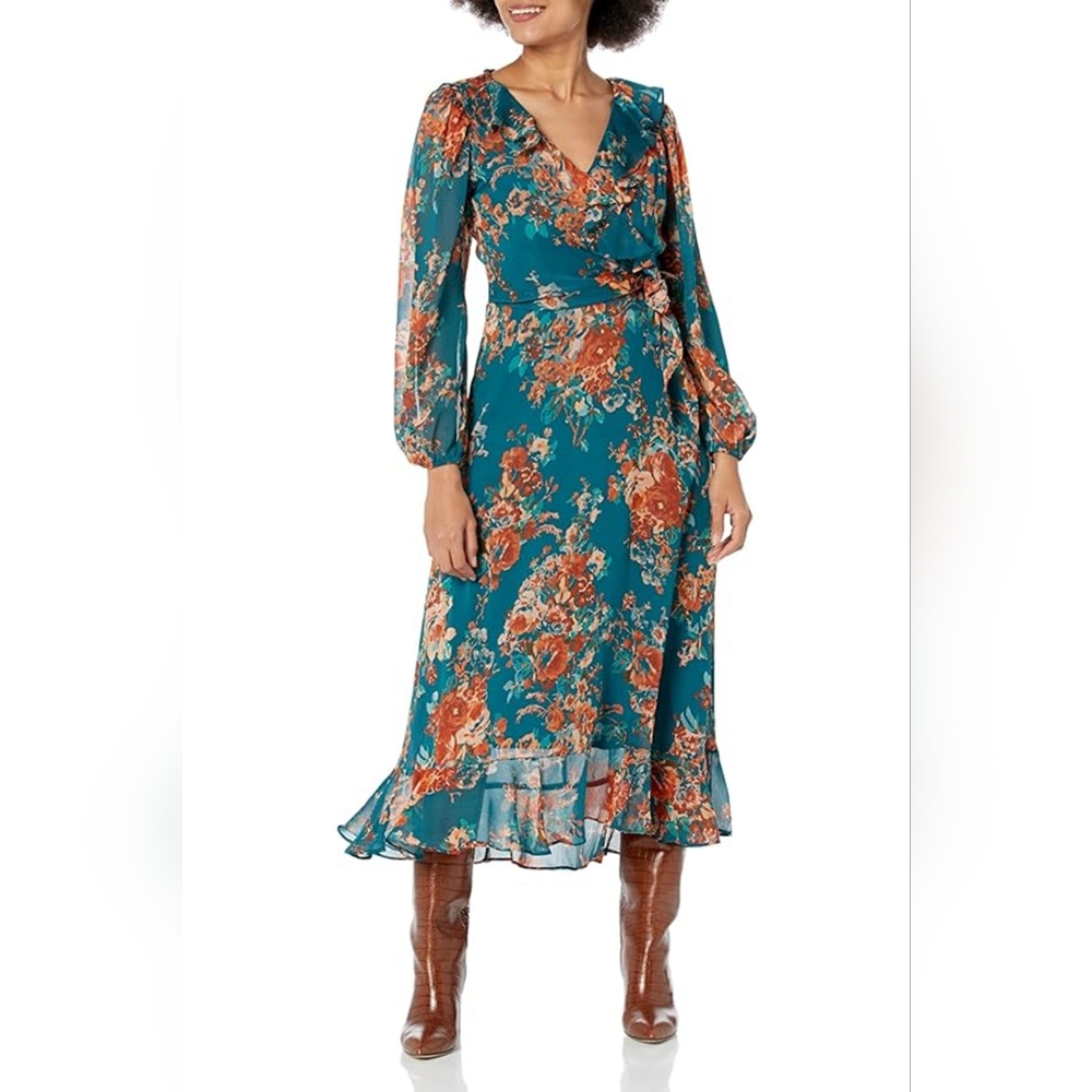 Maggy London Floral Long Sleeve Midi Dress